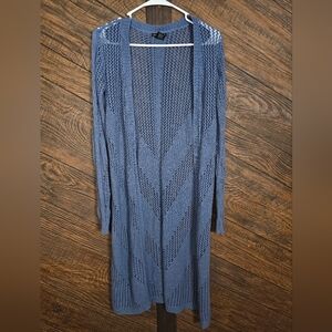 Elegant Blue Long Open-Knit Cardigan Blush & Bloom Size Large